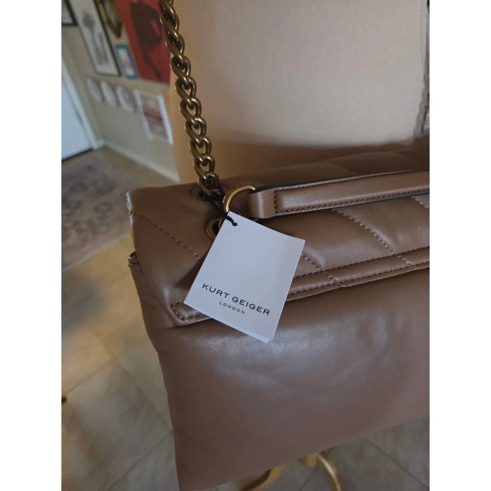 Kurt Geiger London Kensington Soft Leather Shoulder Bag Camel Tan Gold Eagle New
